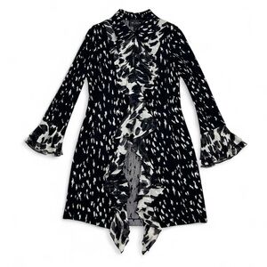 St. John Black & White Abstract Animal Print Ruffled Cardigan